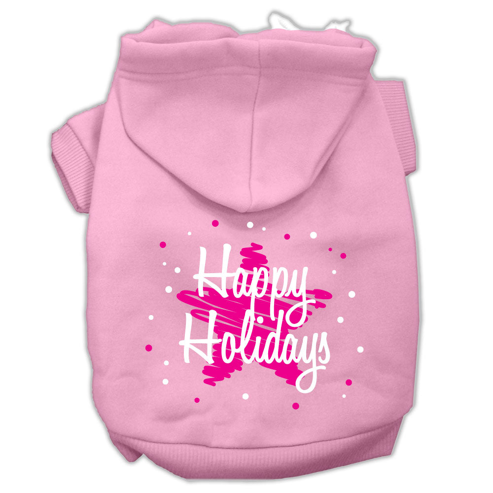 Scribble Happy Holidays Screenprint Pet Hoodies Light Pink Size L GreatEagleInc