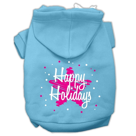 Scribble Happy Holidays Screenprint Pet Hoodies Baby Blue Size M GreatEagleInc