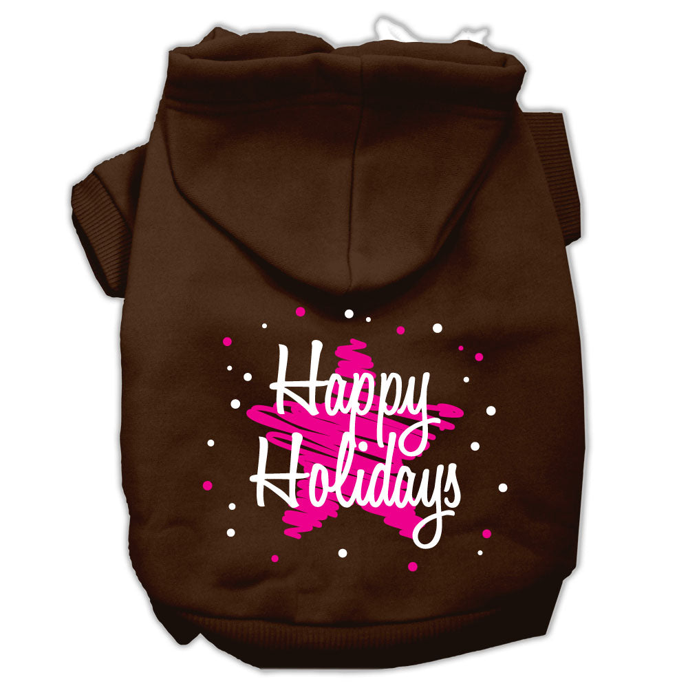 Scribble Happy Holidays Screenprint Pet Hoodies Brown Size S GreatEagleInc