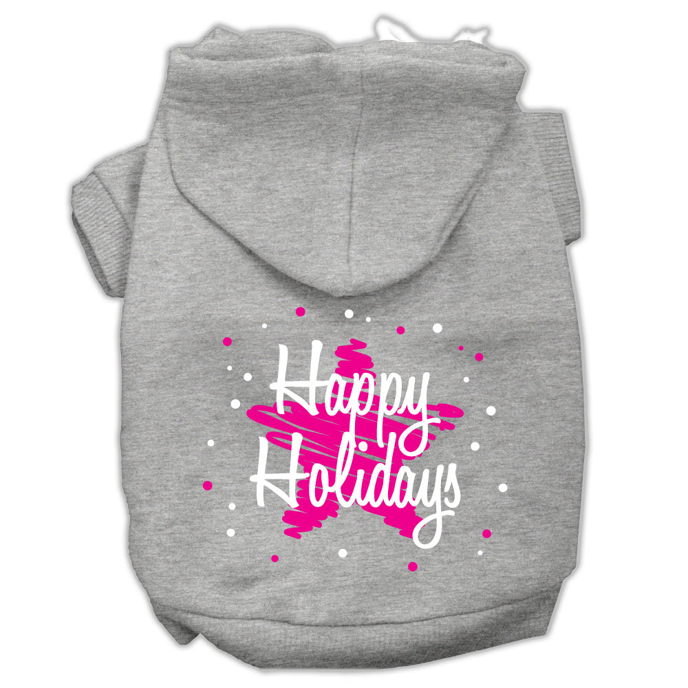 Scribble Happy Holidays Screenprint Pet Hoodies Grey Size S GreatEagleInc