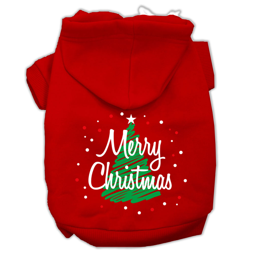 Scribbled Merry Christmas Screenprint Pet Hoodies Red Size L GreatEagleInc