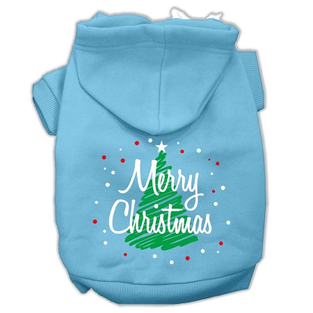 Scribbled Merry Christmas Screenprint Pet Hoodies Baby Blue Size M GreatEagleInc