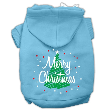 Scribbled Merry Christmas Screenprint Pet Hoodies Baby Blue Size S GreatEagleInc