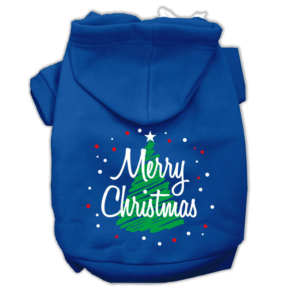 Scribbled Merry Christmas Screenprint Pet Hoodies Blue Size S GreatEagleInc