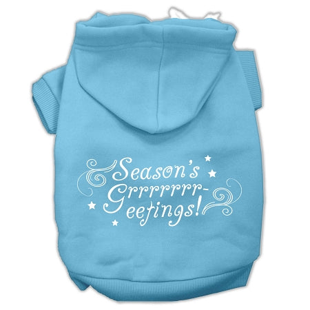 Seasons Greetings Screen Print Pet Hoodies Baby Blue Size L GreatEagleInc