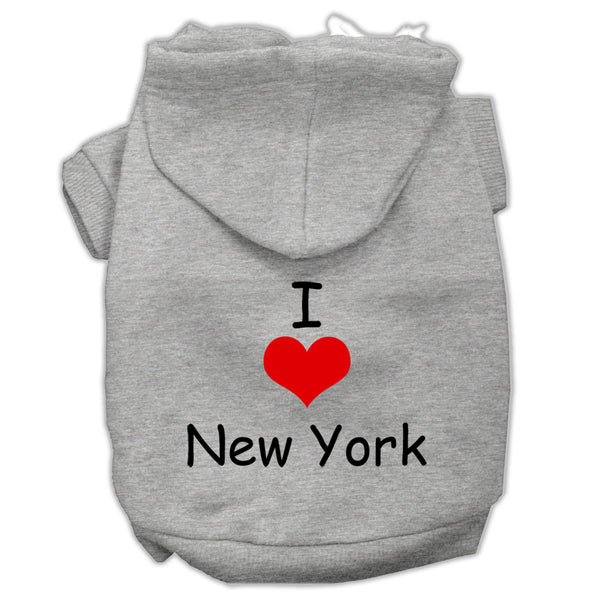 I Love New York Screen Print Pet Hoodies Grey Size Lg GreatEagleInc