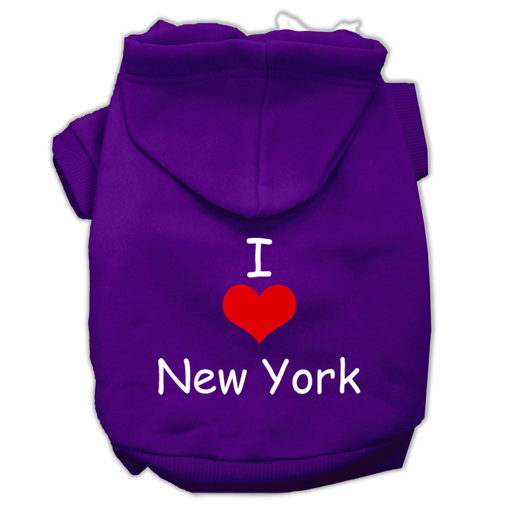 I Love New York Screen Print Pet Hoodies Purple Size Lg GreatEagleInc