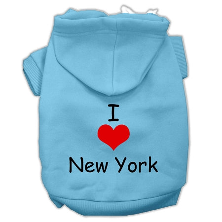 I Love New York Screen Print Pet Hoodies Baby Blue Size Med GreatEagleInc