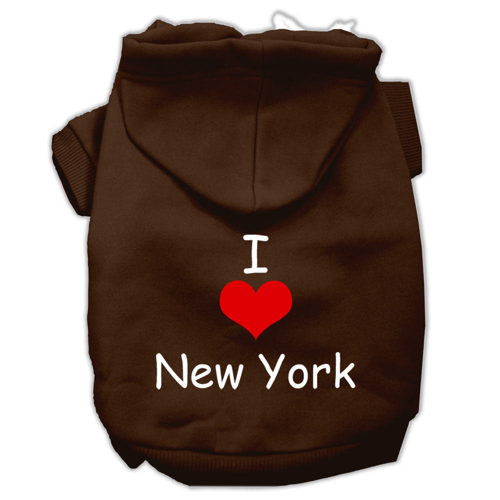 I Love New York Screen Print Pet Hoodies Brown Size Med GreatEagleInc