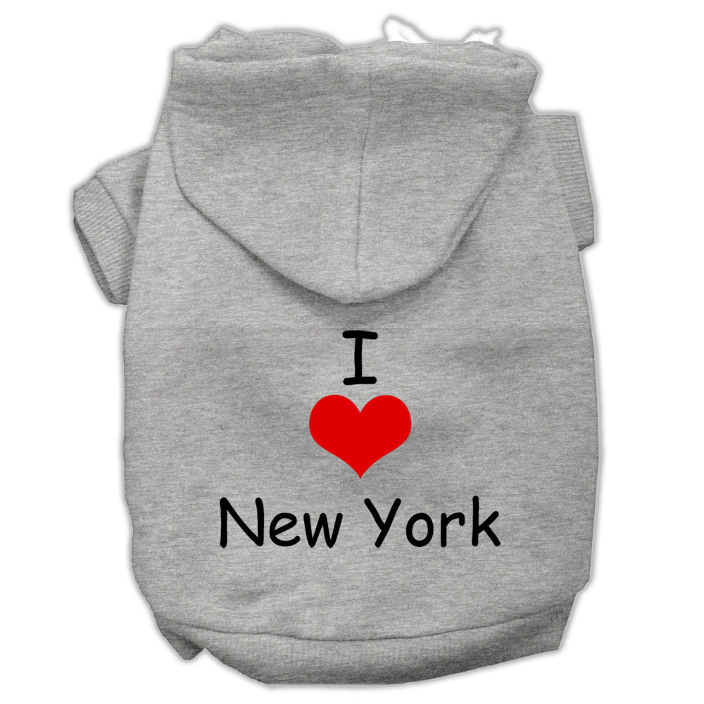 I Love New York Screen Print Pet Hoodies Grey Size Med GreatEagleInc