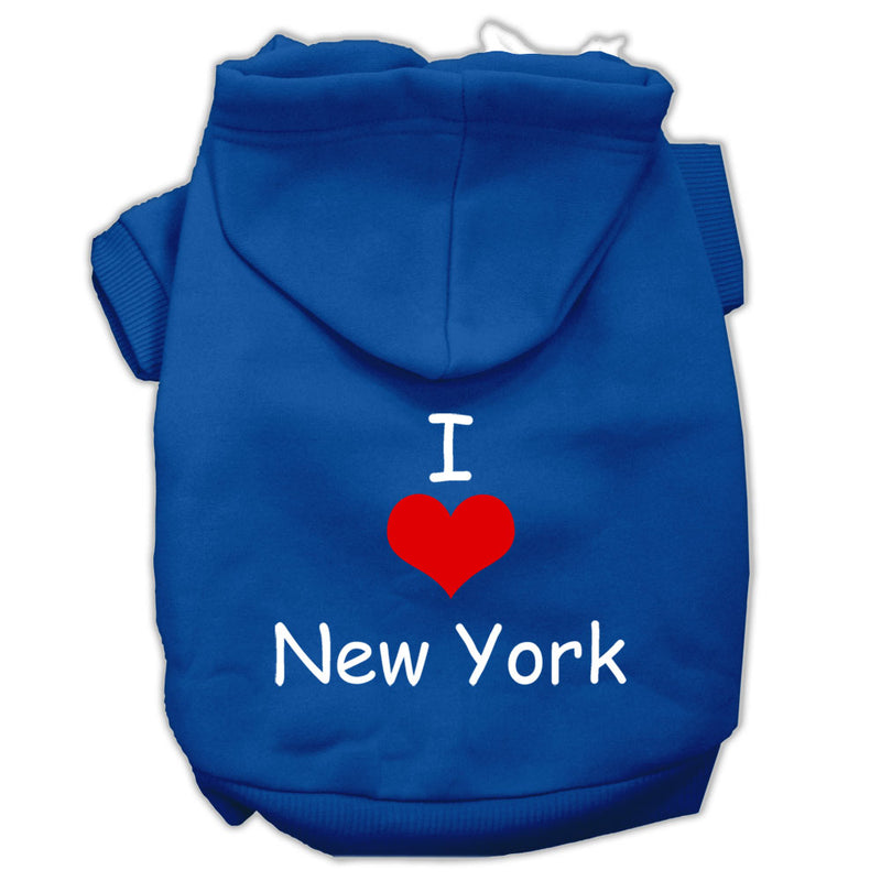 I Love New York Screen Print Pet Hoodies Blue Size Sm GreatEagleInc