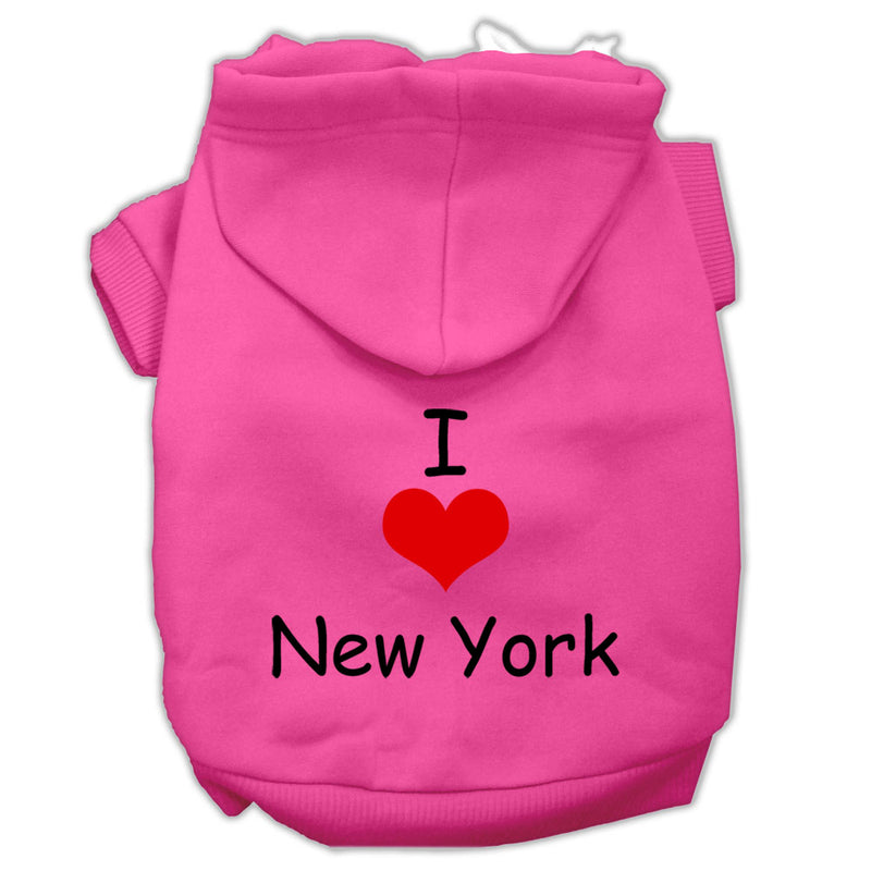 I Love New York Screen Print Pet Hoodies Bright Pink Size Sm GreatEagleInc