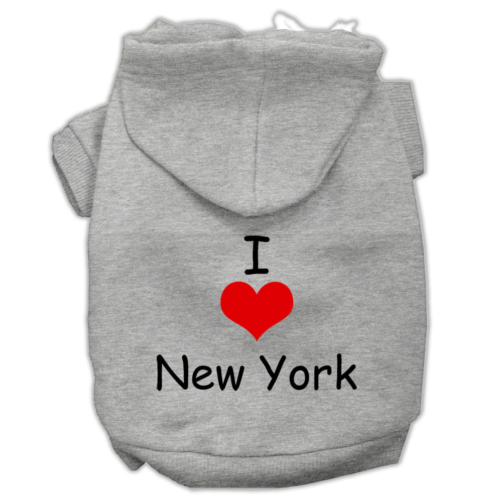 I Love New York Screen Print Pet Hoodies Grey Size Sm Default Title