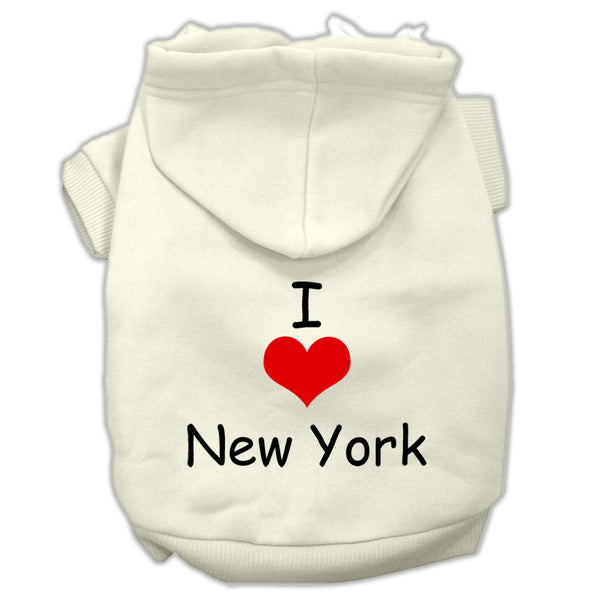 I Love New York Screen Print Pet Hoodies Cream Size Xs GreatEagleInc