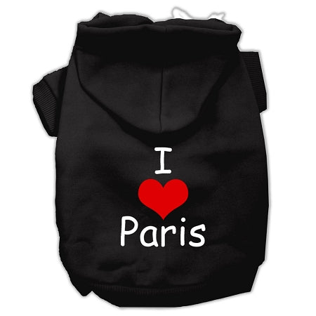 I Love Paris Screen Print Pet Hoodies Black Size Lg GreatEagleInc