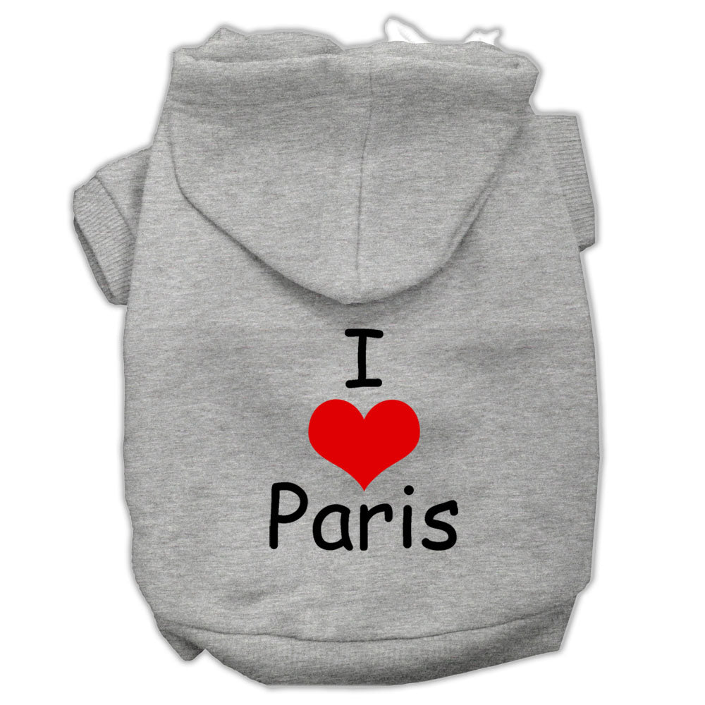 I Love Paris Screen Print Pet Hoodies Grey Size Lg GreatEagleInc