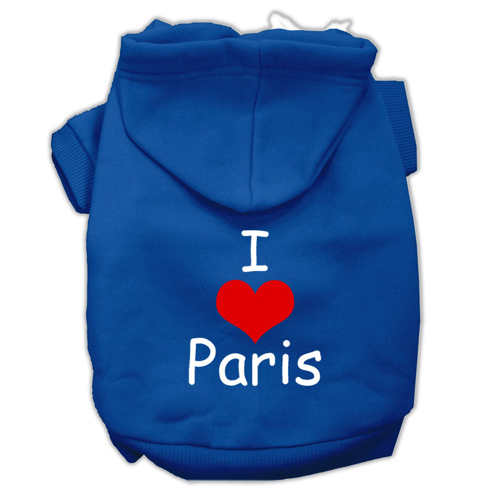 I Love Paris Screen Print Pet Hoodies Blue Size Med Default Title
