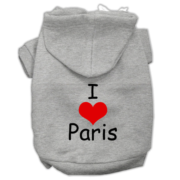 I Love Paris Screen Print Pet Hoodies Grey Size Med GreatEagleInc