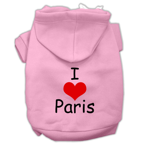 I Love Paris Screen Print Pet Hoodies Pink Size Med GreatEagleInc