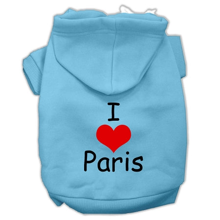 I Love Paris Screen Print Pet Hoodies Baby Blue Size Xs GreatEagleInc