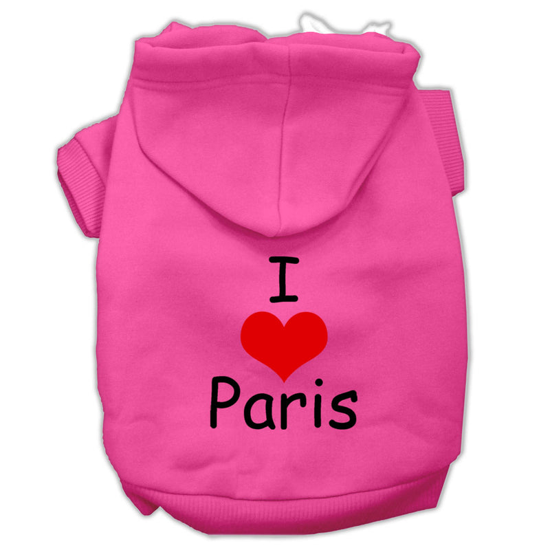 I Love Paris Screen Print Pet Hoodies Bright Pink Size Xs GreatEagleInc