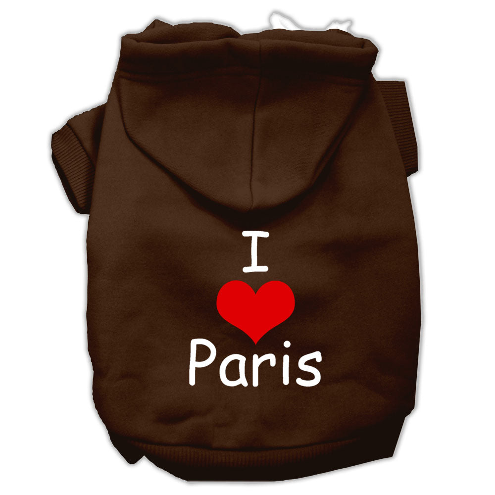 I Love Paris Screen Print Pet Hoodies Brown Size Xs GreatEagleInc