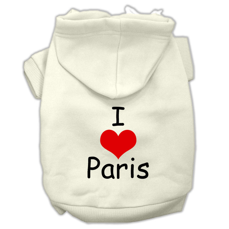 I Love Paris Screen Print Pet Hoodies Cream Size Xs GreatEagleInc