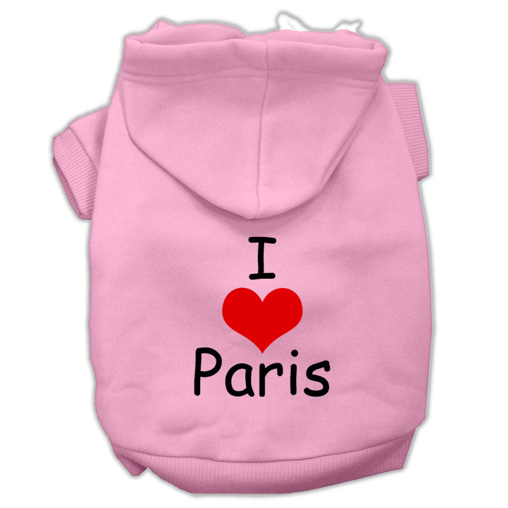 I Love Paris Screen Print Pet Hoodies Pink Size Xs GreatEagleInc