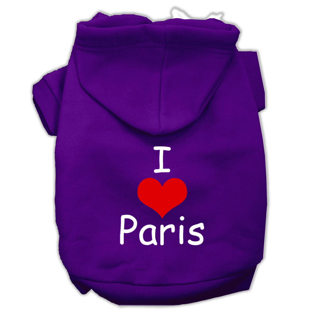 I Love Paris Screen Print Pet Hoodies Purple Size Xs GreatEagleInc