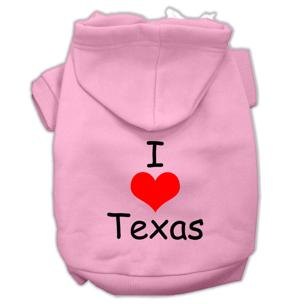 I Love Texas Screen Print Pet Hoodies Light Pink Size Lg GreatEagleInc