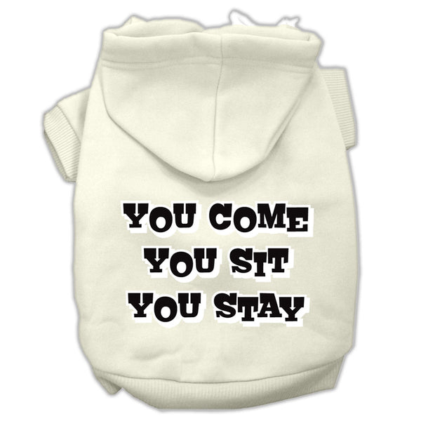 You Come, You Sit, You Stay Screen Print Pet Hoodies Cream Size L GreatEagleInc