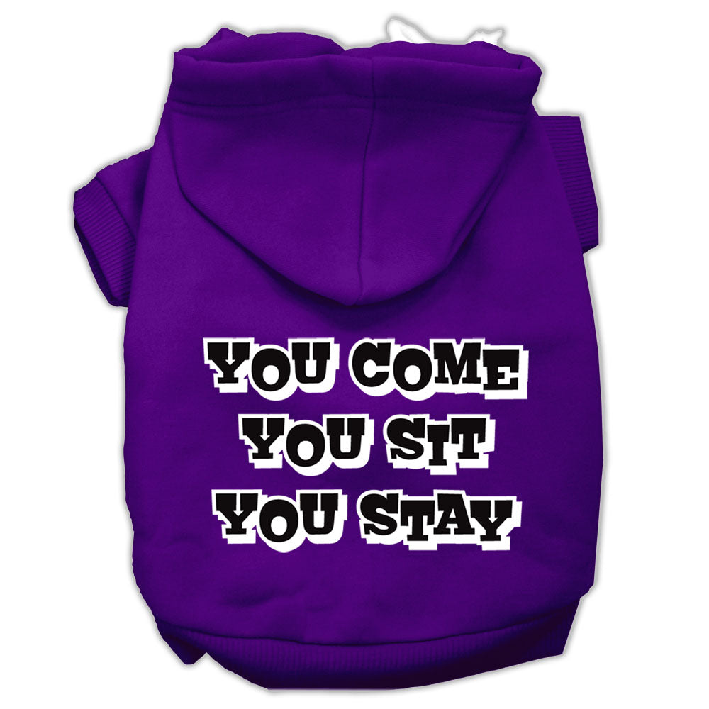 You Come, You Sit, You Stay Screen Print Pet Hoodies Purple Size Xxl GreatEagleInc