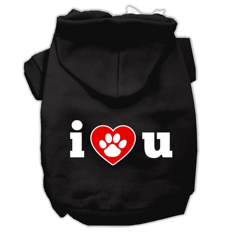 I Love U Screen Print Pet Hoodies Black Size Lg GreatEagleInc