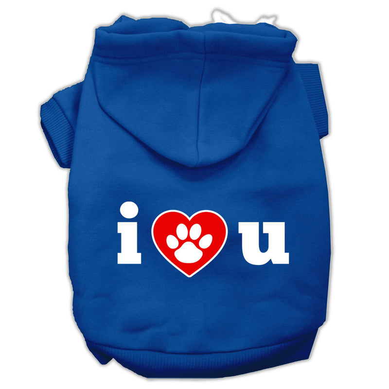 I Love U Screen Print Pet Hoodies Blue Size Lg GreatEagleInc