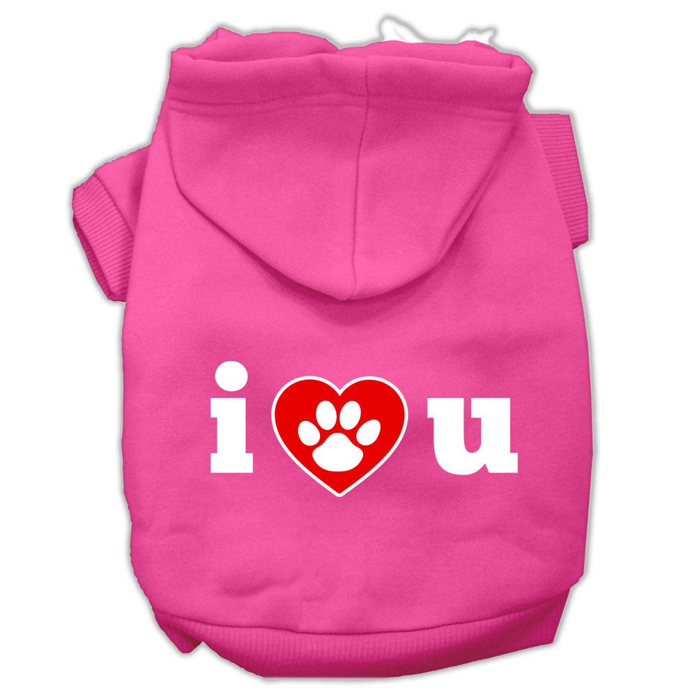 I Love U Screen Print Pet Hoodies Bright Pink Size Lg GreatEagleInc