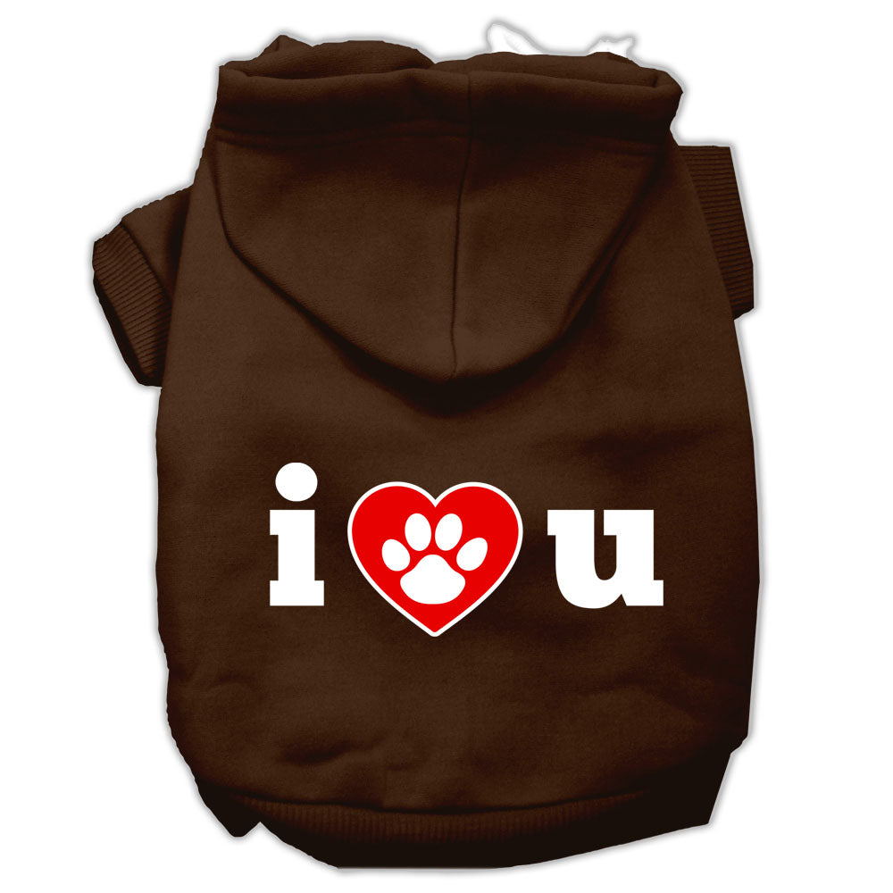 I Love U Screen Print Pet Hoodies Brown Size Lg GreatEagleInc