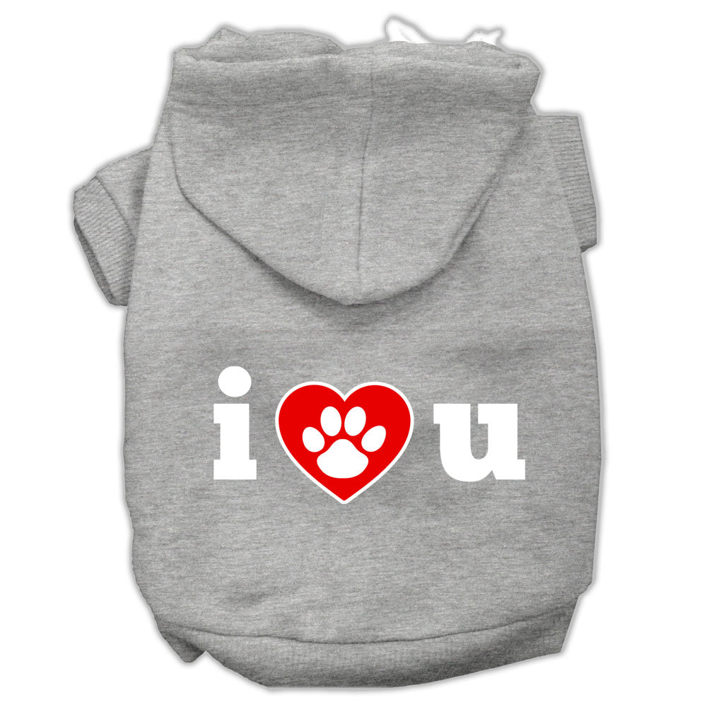 I Love U Screen Print Pet Hoodies Grey Size Lg GreatEagleInc