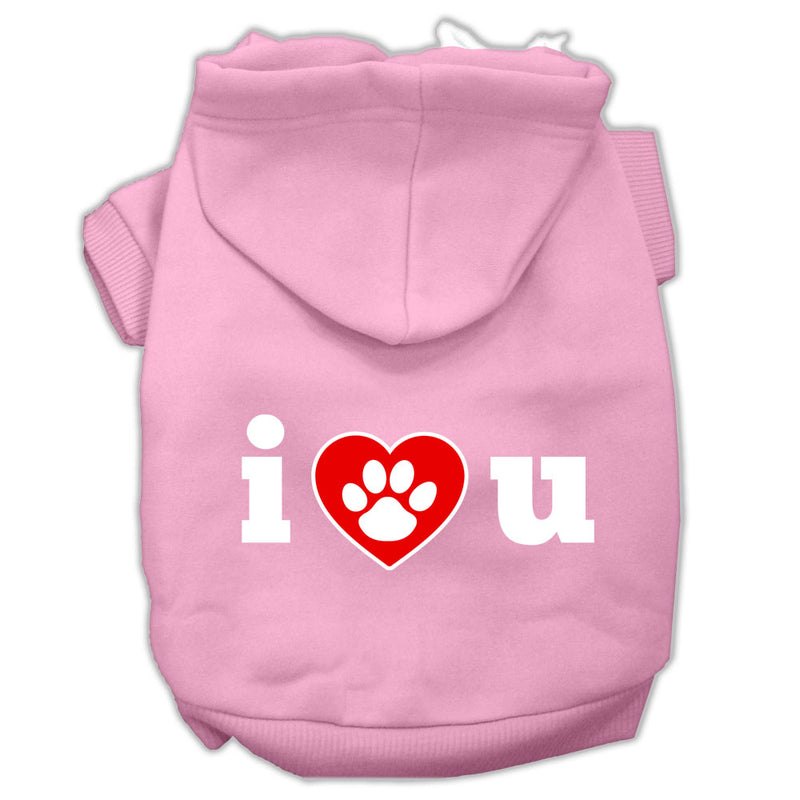 I Love U Screen Print Pet Hoodies Light Pink Size Lg GreatEagleInc