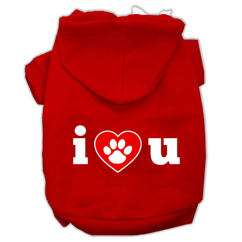 I Love U Screen Print Pet Hoodies Red Size Lg GreatEagleInc