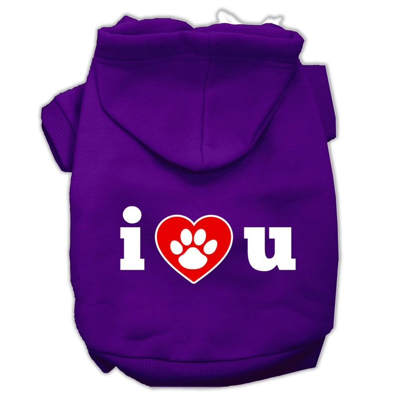 I Love U Screen Print Pet Hoodies Purple Size Xs GreatEagleInc