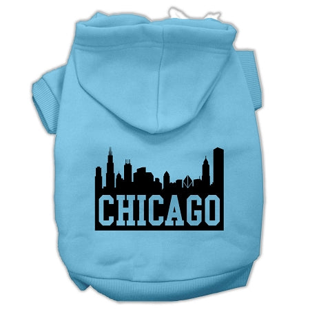 Chicago Skyline Screen Print Pet Hoodies Baby Blue Size Lg GreatEagleInc