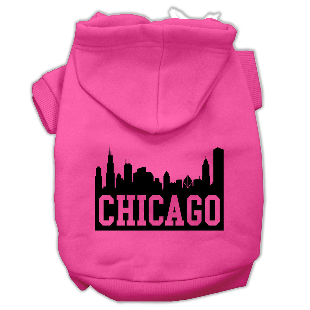 Chicago Skyline Screen Print Pet Hoodies Bright Pink Size Lg GreatEagleInc