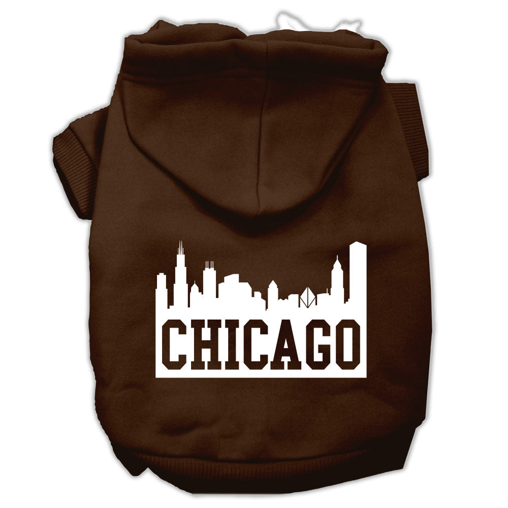 Chicago Skyline Screen Print Pet Hoodies Brown Size Lg GreatEagleInc