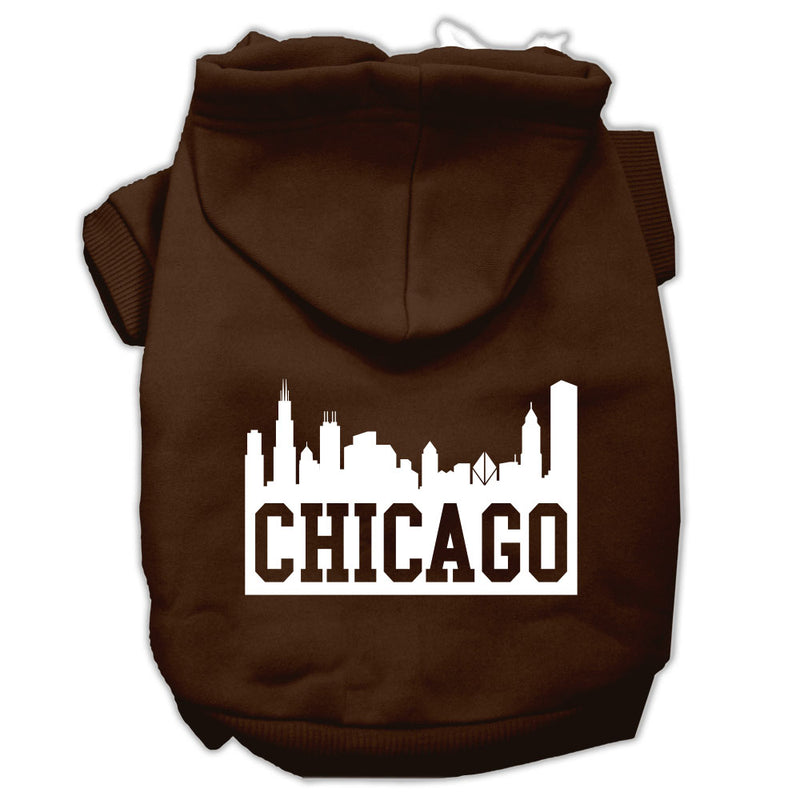 Chicago Skyline Screen Print Pet Hoodies Brown Size Lg GreatEagleInc