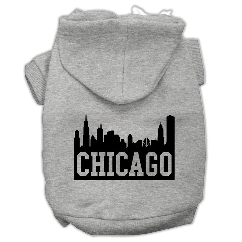 Chicago Skyline Screen Print Pet Hoodies Grey Size Lg GreatEagleInc