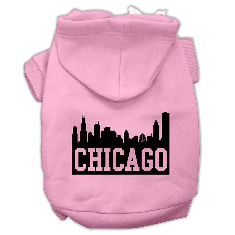 Chicago Skyline Screen Print Pet Hoodies Light Pink Size Lg GreatEagleInc