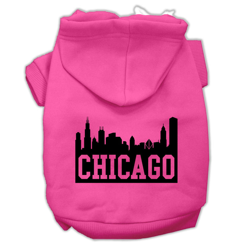 Chicago Skyline Screen Print Pet Hoodies Bright Pink Size Med GreatEagleInc