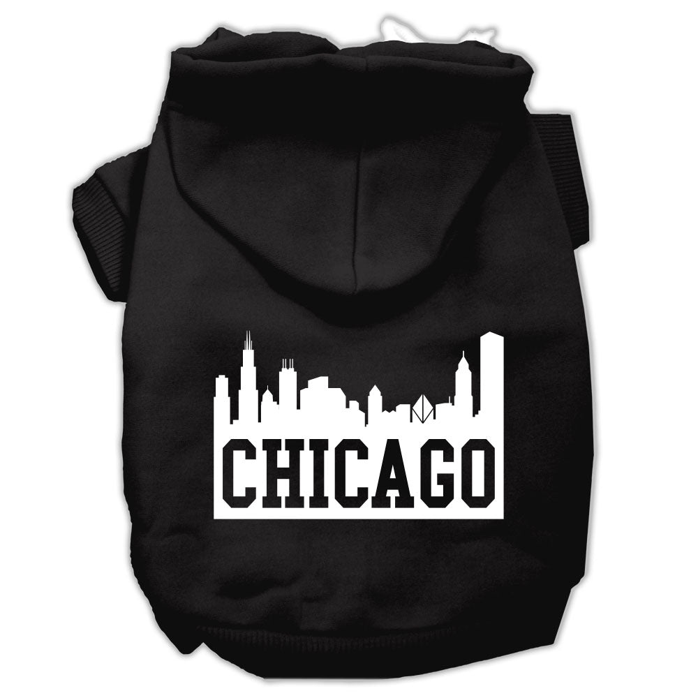 Chicago Skyline Screen Print Pet Hoodies Black Size Xs GreatEagleInc