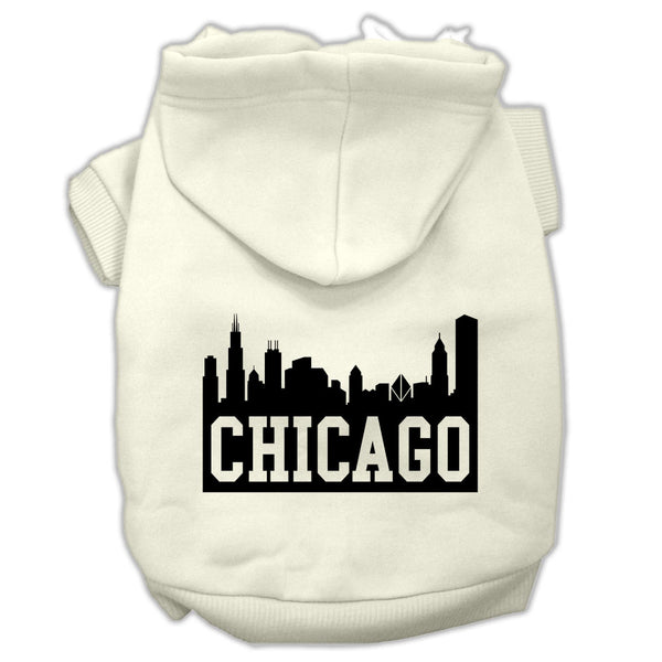 Chicago Skyline Screen Print Pet Hoodies Cream Size Xs GreatEagleInc