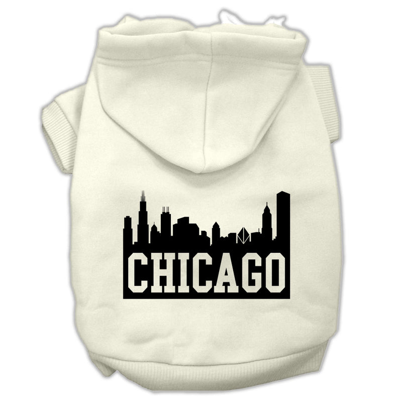 Chicago Skyline Screen Print Pet Hoodies Cream Size Xs GreatEagleInc